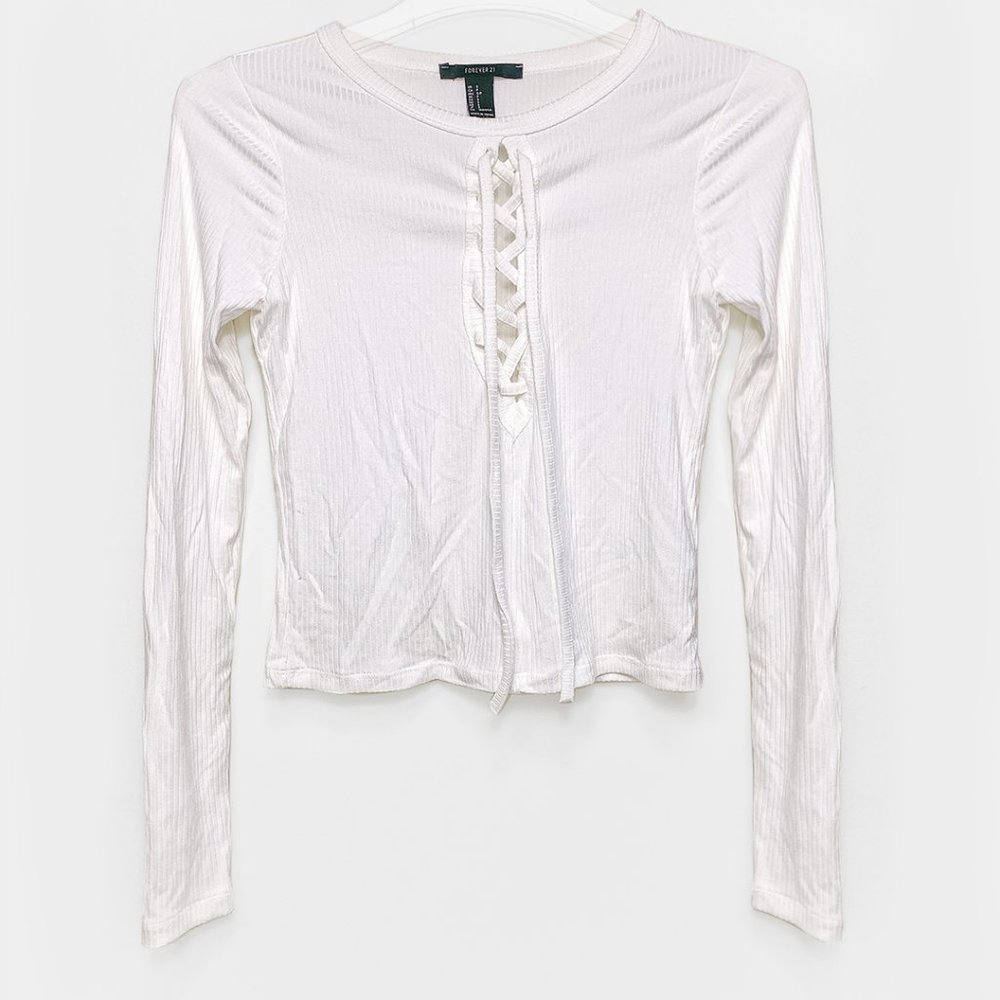White Lace Up Long Sleeve by Forever21